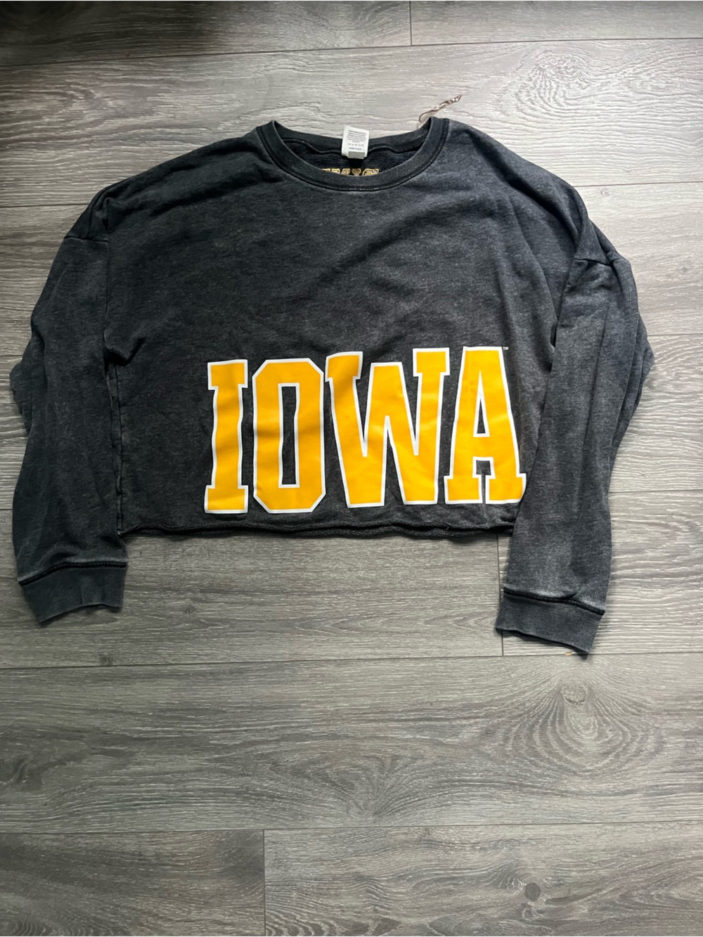 Pink Victoria’s Secret University of Iowa Gray Yellow Crop Crew Sweatshirt L